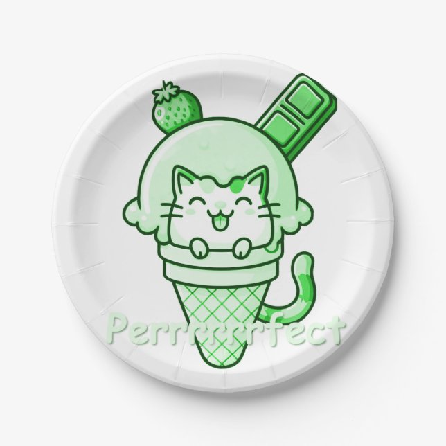 Prato De Papel Gato em Cone Verde Perfeito (Frente)