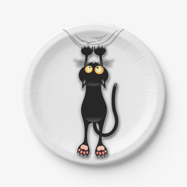 Prato De Papel Gato engraçado Personagem arranhando Tecido (Frente)