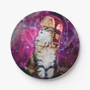 Prato De Papel Gato espacial vestindo chapéu russo