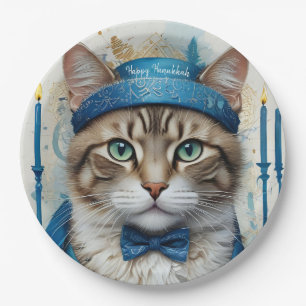 Prato De Papel Gato Festivo em Hanukkah disfarça Saudação