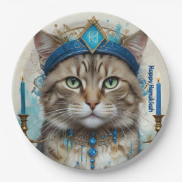 Prato De Papel Gato Festivo em Hanukkah disfarça Saudação