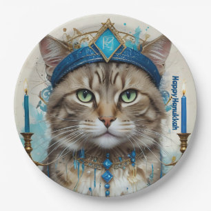 Prato De Papel Gato Festivo em Hanukkah disfarça Saudação