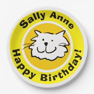 Prato De Papel Gato Fofo Feliz Aniversário
