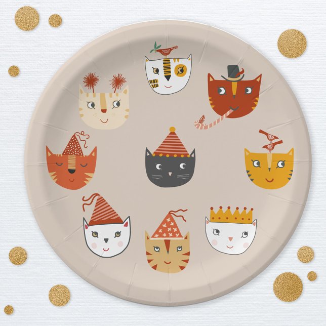 Prato De Papel Gato Gato Gato Gato (Cute kitty cat themed party paper plate)
