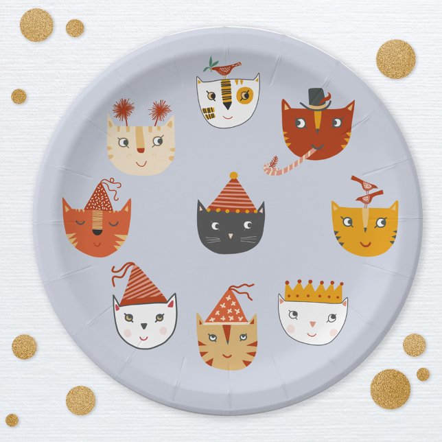Prato De Papel Gato Gato Gato Gato (Cute kitty cat themed party paper plates)