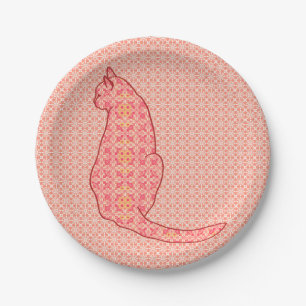 Prato De Papel Gato Japonês - Batik Laranja Coral