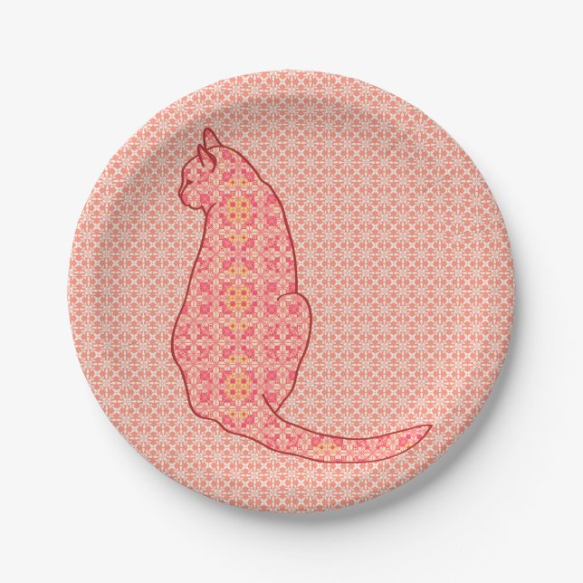 Prato De Papel Gato Japonês - Batik Laranja Coral (Frente)