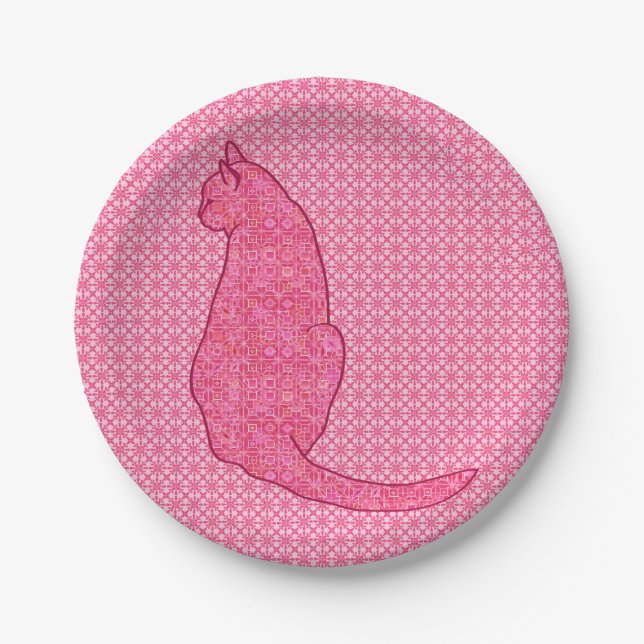 Prato De Papel Gato Japonês - Batik Rosa Fúcsia (Frente)