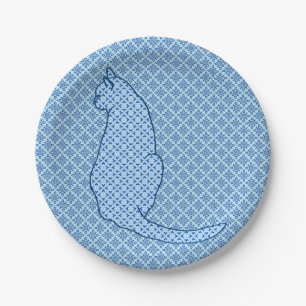 Prato De Papel Gato Japonês - Blue Kimono Impressão