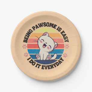 Prato De Papel Gato Kawaii branco e bonito