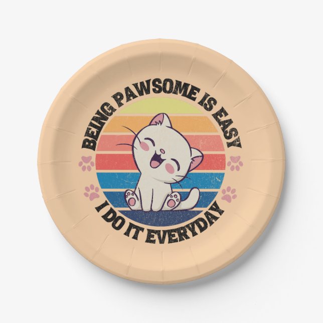 Prato De Papel Gato Kawaii branco e bonito (Frente)