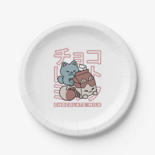 Prato De Papel Gato Kawaii com Leite de Chocolate – Arte Pop Japo