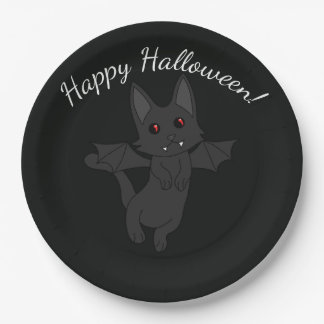 Prato De Papel Gato Morcego Halloween Feliz Halloween