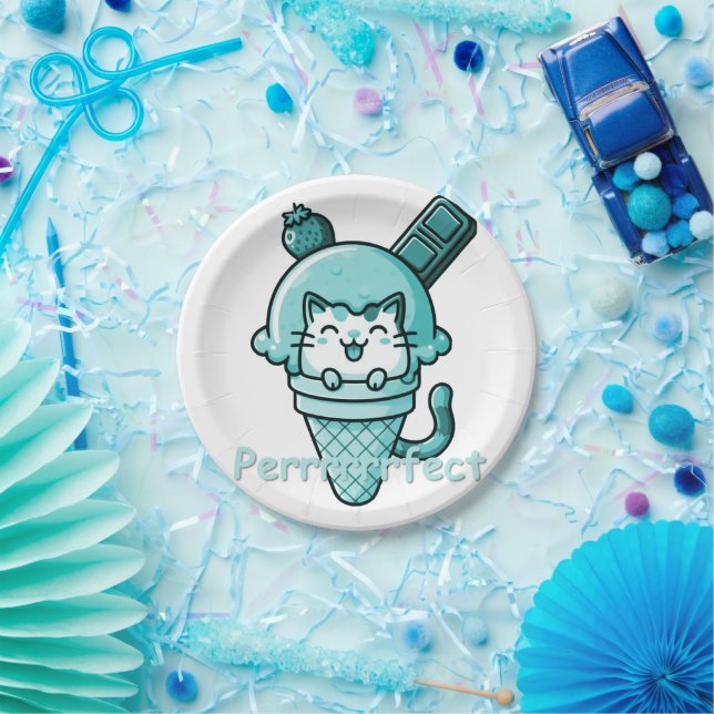 Prato De Papel Gato no Cone Perfect Teal (Festa)