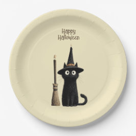 Prato De Papel Gato Preto Caprichoso Feliz Halloween