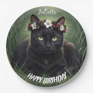 Prato De Papel Gato Preto / Coroa de Flor de Amora Preta Personal