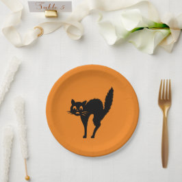 Prato De Papel Gato preto das bruxas e preto assustado