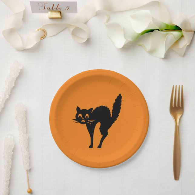 Prato De Papel Gato preto das bruxas e preto assustado (Casamento)