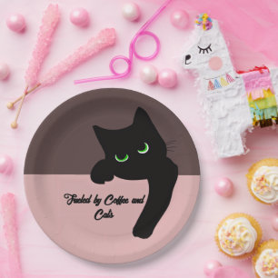 Prato De Papel Gato Preto Engraçado Espiando Personalizado Estéti