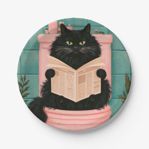 Prato De Papel Gato preto engraçado no banheiro