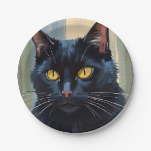 Prato De Papel Gato Preto Feliz Halloween Assustador