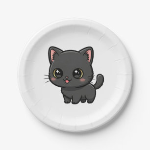 Prato De Papel Gato Preto Fofo Kawaii