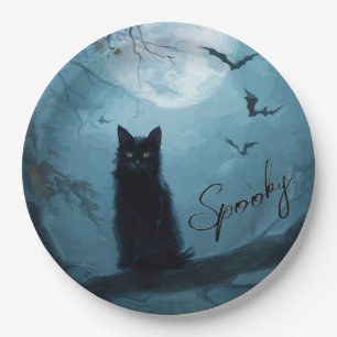 Prato De Papel Gato Preto Gótico Halloween Assustador