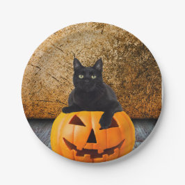 Prato De Papel Gato Preto Halloween Em Placas De Papel De Pumpkin