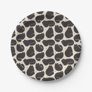 Prato De Papel Gato Preto Retro em Creme Claro