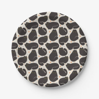 Prato De Papel Gato Preto Retro em Creme Claro
