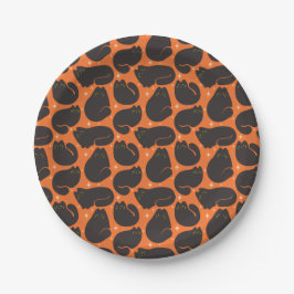 Prato De Papel Gato Preto Retro em Laranja