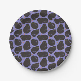 Prato De Papel Gato Preto Retro em Roxo
