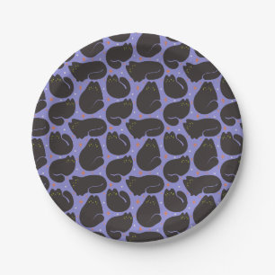 Prato De Papel Gato Preto Retro em Roxo
