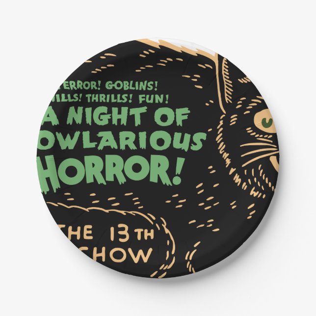 Prato De Papel Gato Preto Vintage Halloween (Frente)