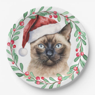 Prato De Papel Gato Siamês temático de Natal para Cat Lover