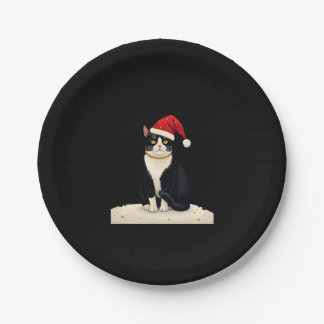Prato De Papel Gato Tuxedo Cottagecore Natal Divertido Estética P