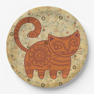 Prato De Papel Gato Vintage, Arte de Design Antigo, Gato Antigo,