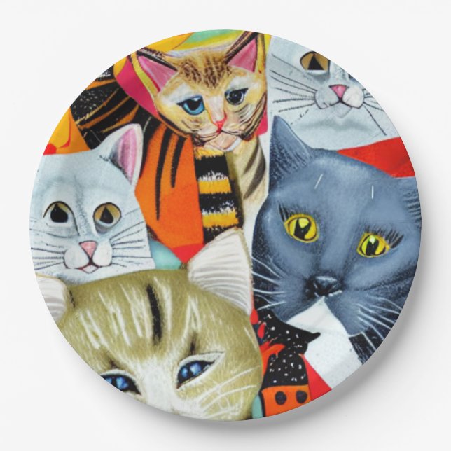 Prato De Papel Gatos Brilhantes e Bonitos (Frente)