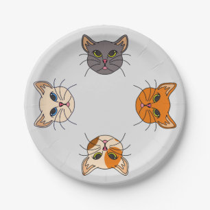 Prato De Papel Gatos Cachorros Cinza Calico Cream Laranja Placa