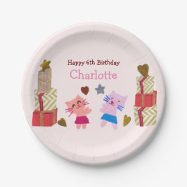 Prato De Papel Gatos Chic e Aniversário de criança Rosa de Presen