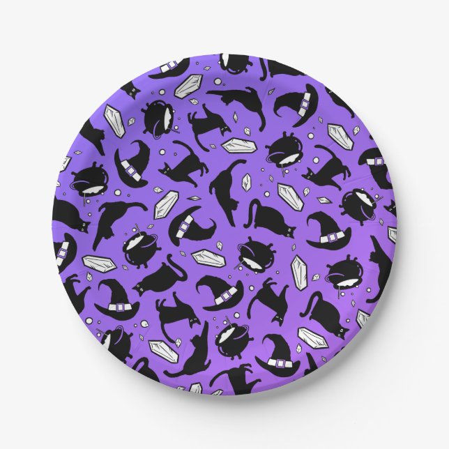 Prato De Papel Gatos, Cristais e Caldeiros - Placa de Papel (Frente)