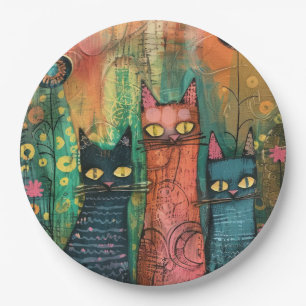 Prato De Papel Gatos De Boho Watercolor - Arte Felina Terrestre