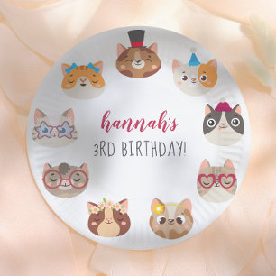 Prato De Papel Gatos de Desenho Animado Festa de Aniversário Perf