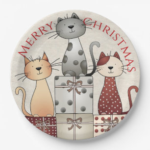 Prato De Papel Gatos de Natal