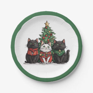 Prato De Papel Gatos de Natal Adoráveis