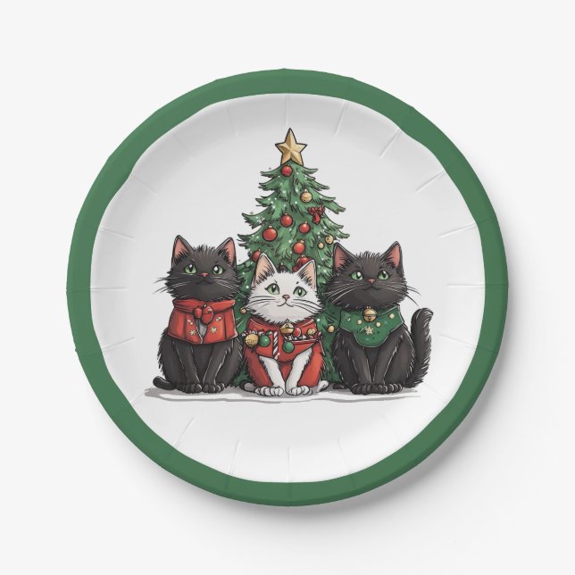 Prato De Papel Gatos de Natal Adoráveis (Frente)