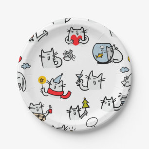 Prato De Papel Gatos engraçados, leite e magia.
