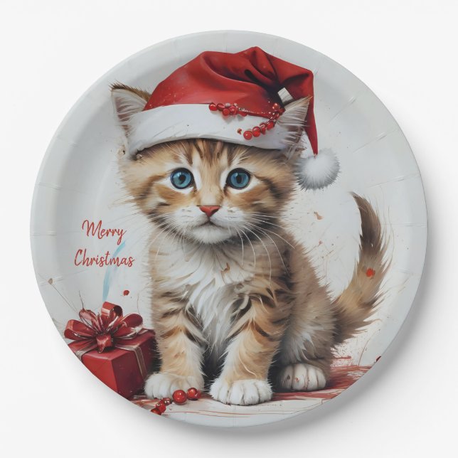 Prato De Papel Gatos Festivos nas Festas de Natal - Víblias de Fé (Frente)