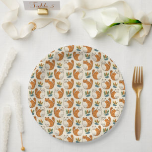 Prato De Papel Gatos laranja e branco estilo de arte ingênuo