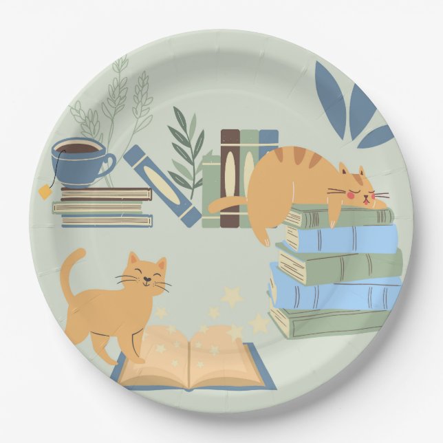 Prato De Papel Gatos nos Livros (Frente)